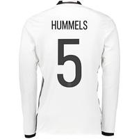 Germany Home Shirt 2016 - Long Sleeve White with Hummels 5 printing