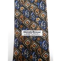 Georgio Armani Cobalt Blue And Tawny Decorative Paisley 100% Silk Tie