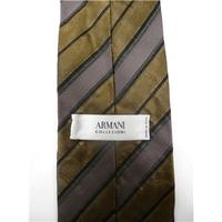 Georgio Armani Tarnished Gold And Deep Dull Lilac Diagonal Striped Silk And Woolen Tie