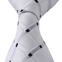 Geometric Pattern Silver White Black Jacquard Silk Necktie