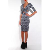 Geo Print Wrap Front Midi Dress