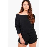 georgia slash neck lounge top short set black