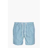 Geo Print Mid Length Swim Shorts - blue
