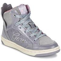 geox creamy girlss childrens shoes high top trainers in grey