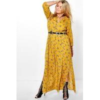 Gemma Ditsy Floral Cage Back Maxi Dress - mustard