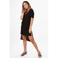 Georgie Strap Detail Dip Hem Tunic Dress - black