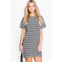 Geo Print Shift Dress - white