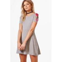 Georgie Applique Detail Skater Dress - grey marl