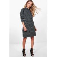 geo print belted shirt dress green