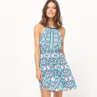 Geometric Print Shoestring Strap Dress