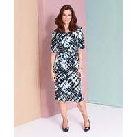 geo print side tuck dress