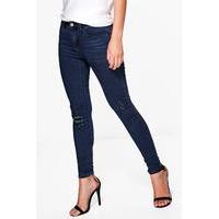 Gemma Mid Rise Skinny Ripped Knee Jeans - indigo