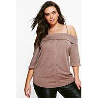 Georgie Button Front Bardot Strap Top - mocha