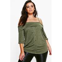 georgie button front bardot strap top khaki