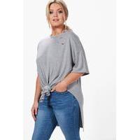 Georgina Distressed Knot Front T-shirt - grey