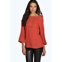 Georgie Wrap Back 3/4 Sleeve Blouse - rust
