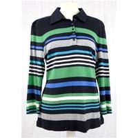 Gerry Weber Edition - 36 inch Chest - Navy White Blue & Green - Striped Long Sleeved Polo Shirt
