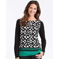 Geo Print Top with Jersey Sleeves