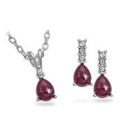 genuine ruby and rhinestone silvertone pendant and earrings set