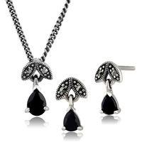 Gemondo Sterling Silver Sapphire & Marcasite September Birthstone Earring & Necklace Set