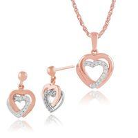 Gemondo 9ct Rose Gold Diamond Hearts Drop Earrings & 45cm Necklace Set