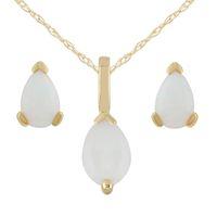 Gemondo 9ct Yellow Gold Genuine Opal Pear Shaped Claw Set Earring & Necklace Set