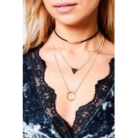 Geo Layered Necklace and Choker Set - gold