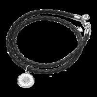 Georg Jensen Daisy Sterling Silver Black Calfskin Enamel Bracelet