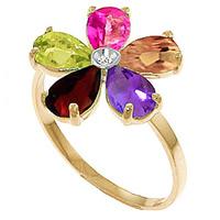 Gemstone and Diamond Five Petal Ring 2.2ctw in 9ct Gold