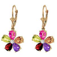 Gemstone and Diamond Flower Petal Drop Earrings 4.4ctw in 9ct Gold