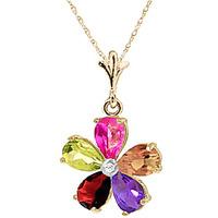 gemstone and diamond flower petal pendant necklace 22ctw in 9ct gold