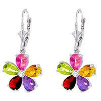 Gemstone and Diamond Flower Petal Drop Earrings 4.4ctw in 9ct White Gold