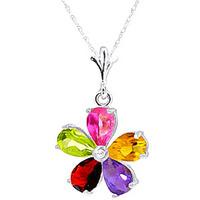 gemstone and diamond flower petal pendant necklace 22ctw in 9ct white  ...