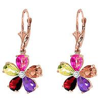 Gemstone and Diamond Flower Petal Drop Earrings 4.4ctw in 9ct Rose Gold