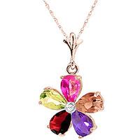 Gemstone and Diamond Flower Petal Pendant Necklace 2.2ctw in 9ct Rose Gold