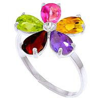 Gemstone and Diamond Five Petal Ring 2.2ctw in 9ct White Gold