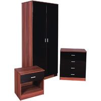 GFW Ottawa Black and Walnut 2 Door Wardrobe, 4 Drawer Chest and 1 Drawer Bedside Set