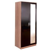 GFW Ottawa Black and Walnut 2 Door Wardrobe with Mirror