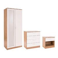 GFW Ottawa 2 Door Mirrored Wardrobe, 3 Plus 3 Drawer Chest and Bedside Set White and Oak