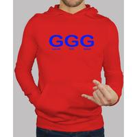 ggg red hoodie + blue letters