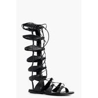 Ghillie Cage Gladiator Knee High Sandal - black