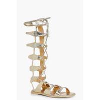 Ghillie Cage Gladiator Knee High Sandal - gold