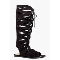 Ghillie Lace Up Gladiator Knee High Sandal - black