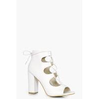 ghillie lace up block heels white