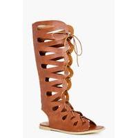 Ghillie Lace Up Gladiator Knee High Sandal - tan