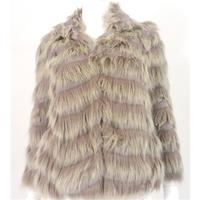 Gharani Strok Size 12 Cream And Lilac Short Faux Fur Coat
