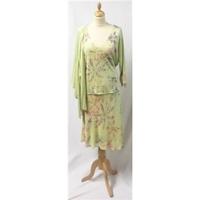 Gharani Strok Size 16 Lime Embellished Silk Skirt, Jumper & Cardigan Gharani Strok - Size: 16 - Green - 3 piece skirt suit