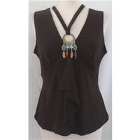 Gharani Strok - Size: 14 - Brown with a necklace attached- Sleeveless top