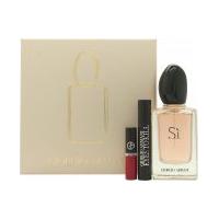 Giorgio Armani Si Gift Set 50ml EDP Spray + 2ml Eyes To Kill Mascara in Black + 1.5ml Lip Maestro in 400 The Red