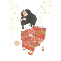 Girl And Cherry Blossom Greeting Card